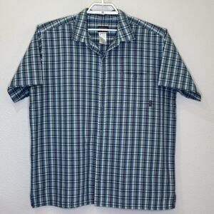 Patagonia Short Sleeve Crinkle Shirt Mens Size XL Blue Plaid Button Front Collar
